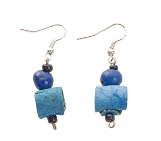 Orange Peel and Acai Seed Blue Dangle Drop Earrings