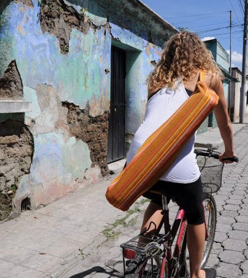 Handwoven Yoga Mat Bag // Striped Pilates Bag. Handmade, Fair Trade.