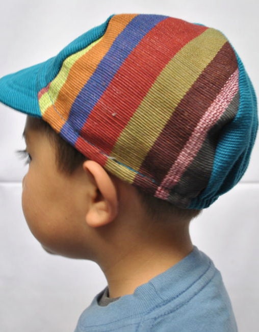 Kid’s Baseball Cap Black with Multicolor Striped Fabric